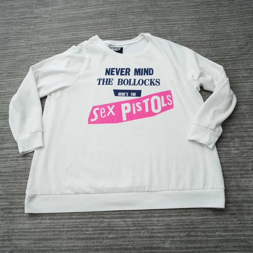 Sex Pistols Sweatshirt Women White Pink Never Mind The Bollocks Crew Sweater 3X